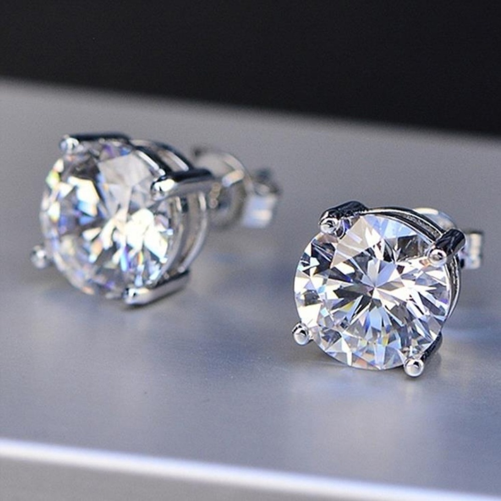 4 ct Solitaire Diamond 925 Silver Stud Earrings - Picture 3 of 5